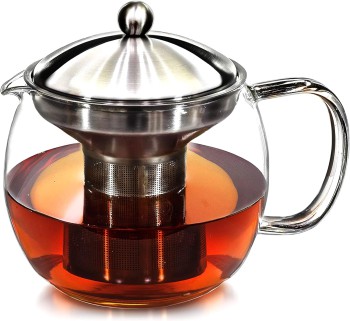 Glass Teapot with Infuser - 40oz, Clear Kettle Pot & Strainer