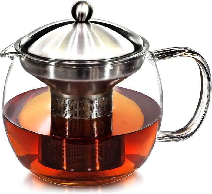 Glass Teapot with Infuser - 40oz, Clear Kettle Pot & Strainer