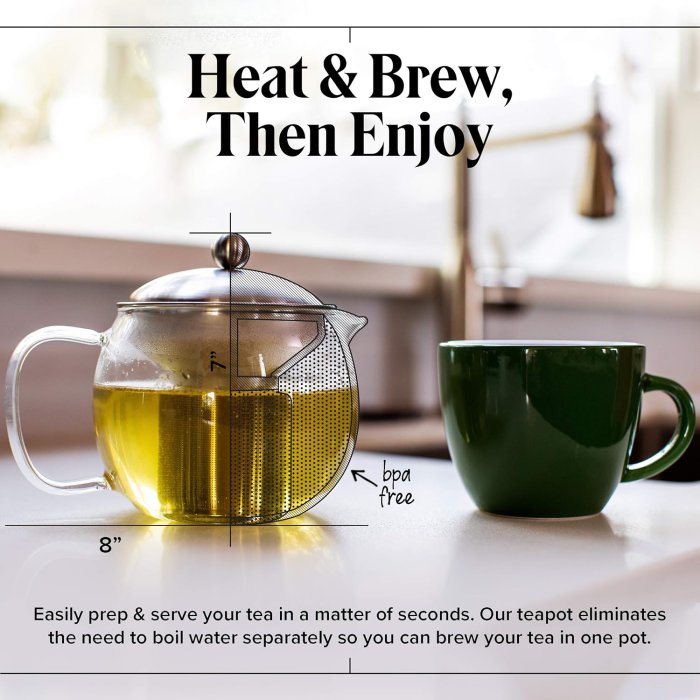 Glass Teapot with Infuser - 40oz, Clear Kettle Pot & Strainer (image 3)