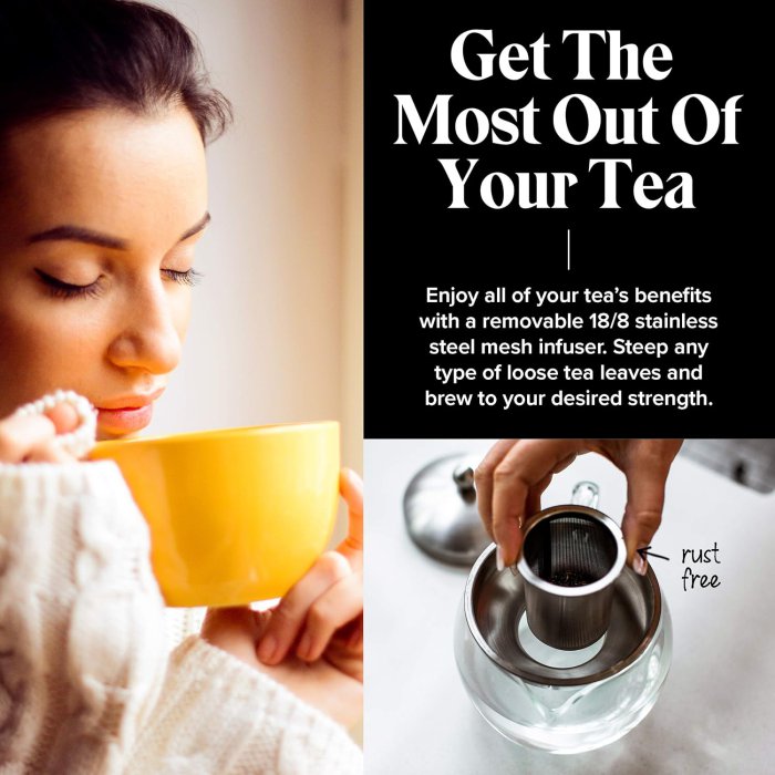 Glass Teapot with Infuser - 40oz, Clear Kettle Pot & Strainer (image 5)