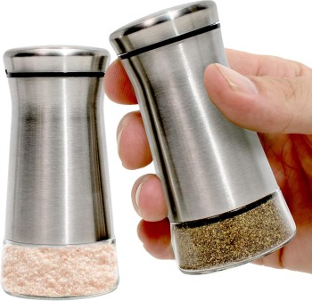 Salt and Pepper Shaker Set - Stainless Steel & Glass
