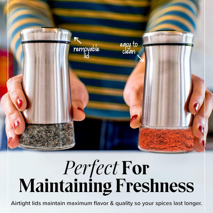 Salt and Pepper Shaker Set - Stainless Steel & Glass (image 3)